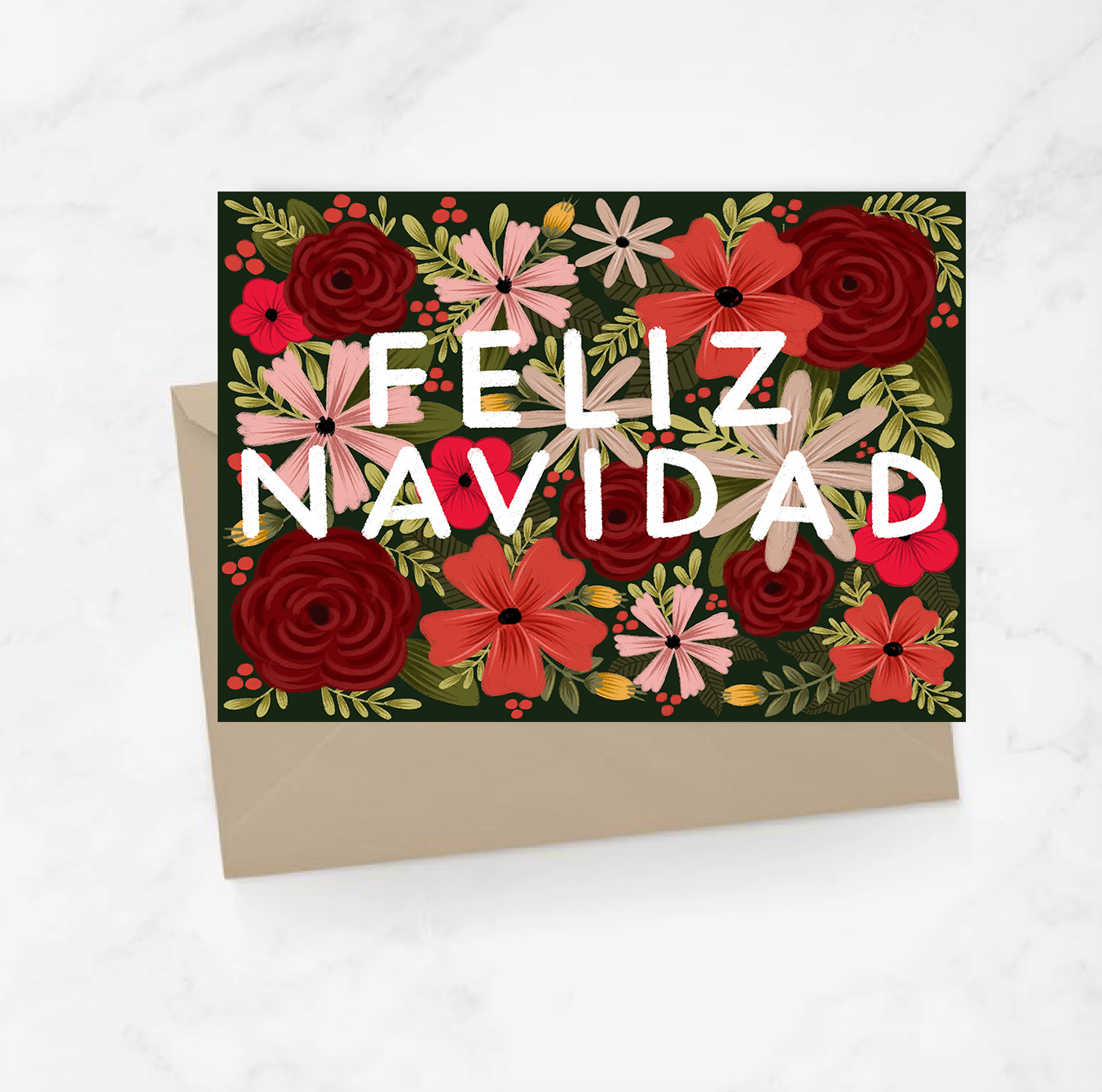 Feliz Navidad Floral Christmas Card