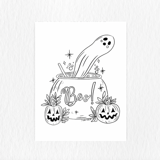 Printable Boo! Cauldron Coloring Page