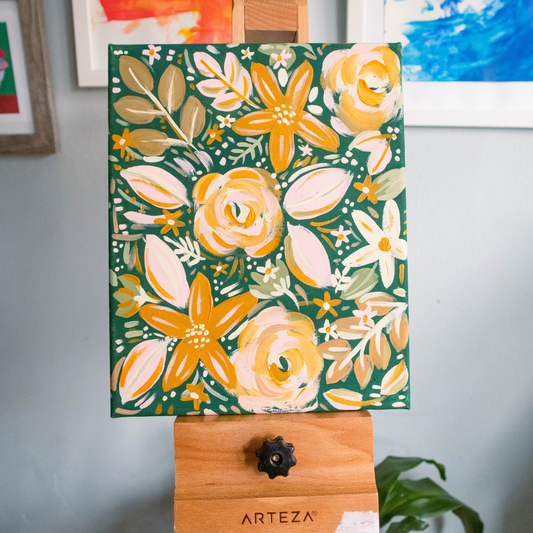 Mustard Florals Original 8x10 Canvas Painting