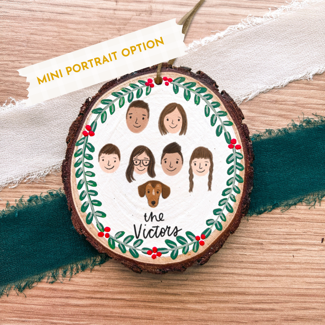 Custom Painted Christmas Wreath Wood Slice Ornament