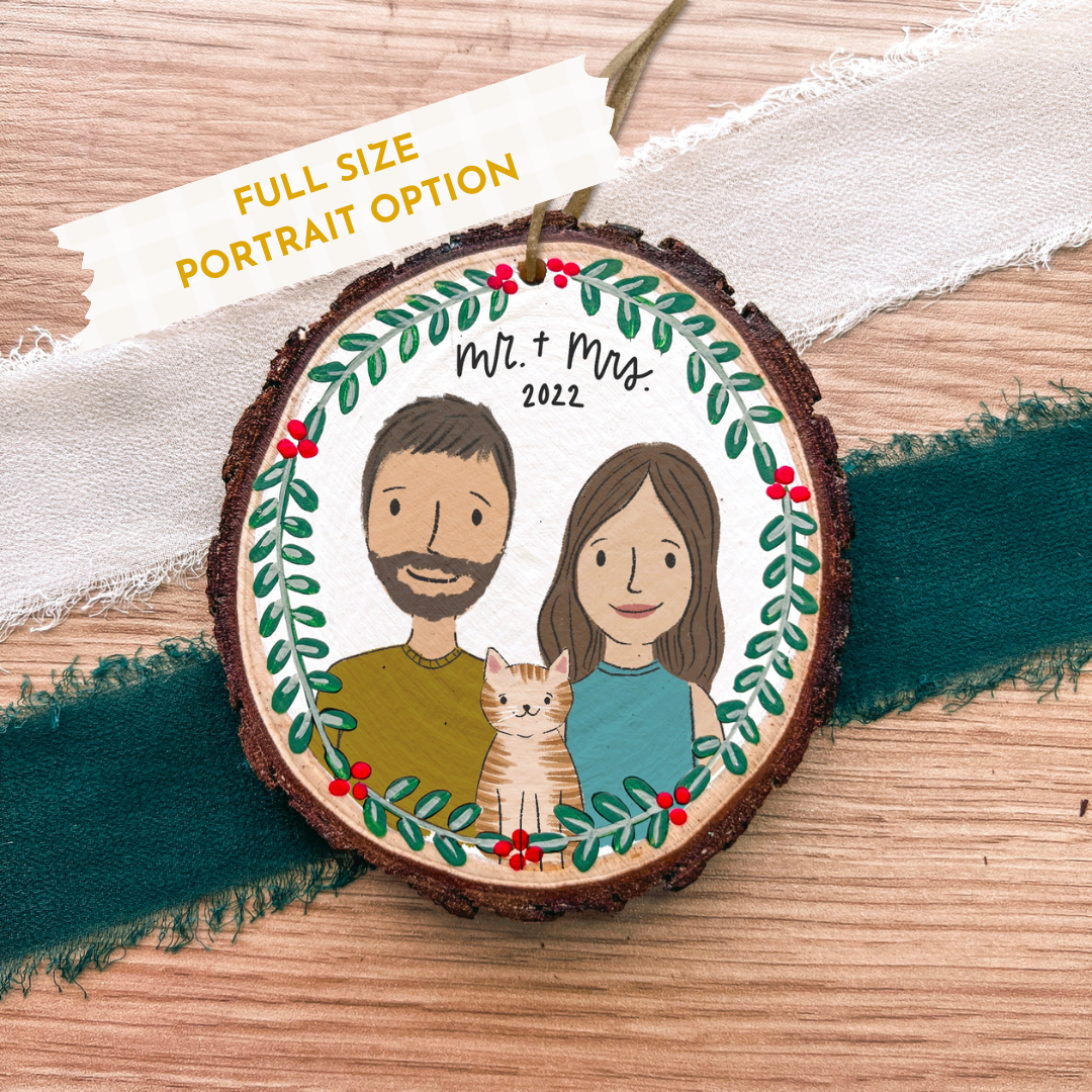 Custom Painted Christmas Wreath Wood Slice Ornament