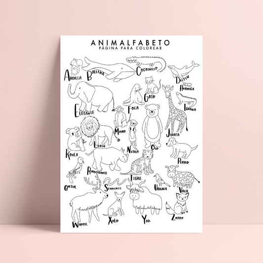 PRINTABLE Animalfabeto Coloring Page (Spanish)