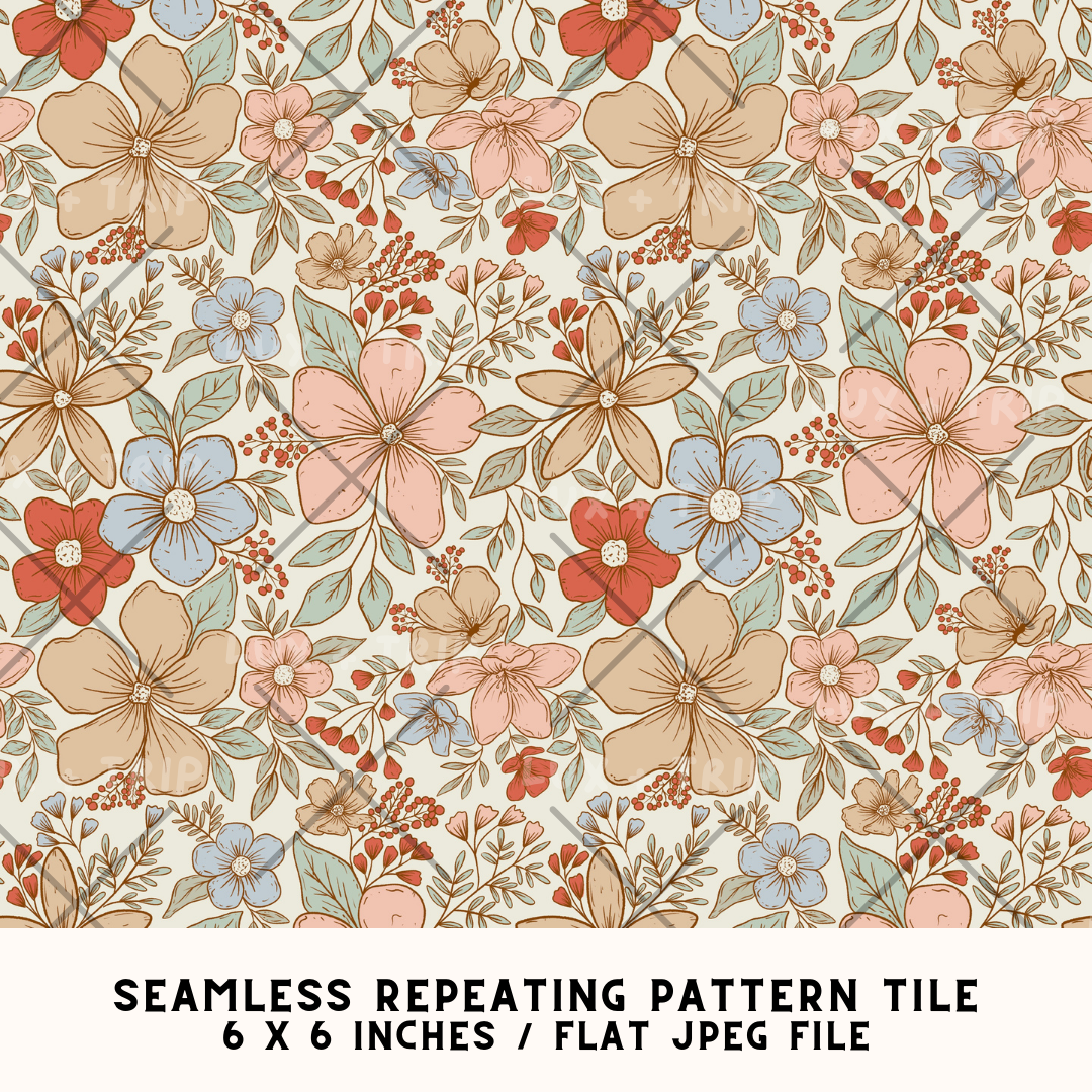Vintage Flowers Seamless Pattern Tile Design