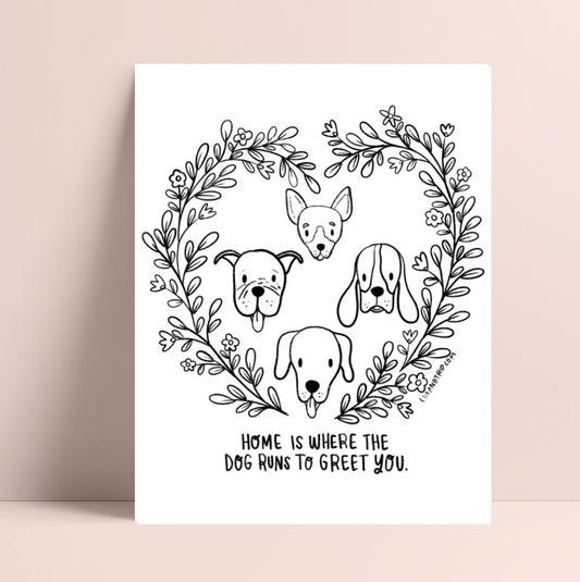 Printable Home and Dogs Coloring Page