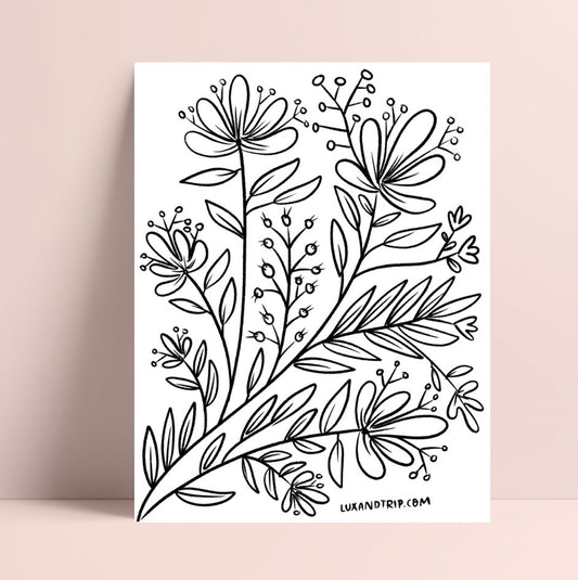 Printable Florals and Leaves Coloring Page